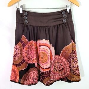 Anthropologie Nick & Mo Academia Floral Pleated Mini Skirt Sz Small Sateen Silky